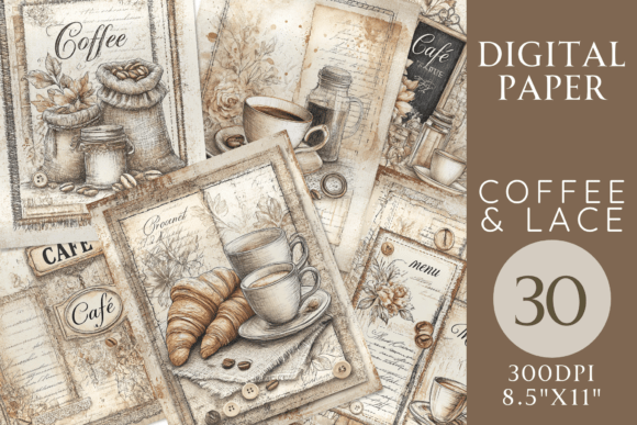 Coffee & Lace Digital Paper Set: Your Cozy Creative Toolkit
