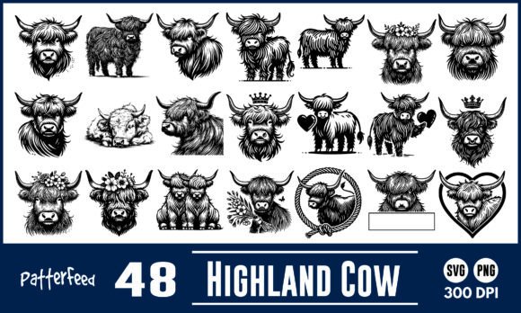 Highland Cow Svg Png Silhouette Bundle: Bold, Timeless Design
