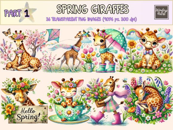 Infuse Joy into Your Designs with Spring Giraffes Clipart