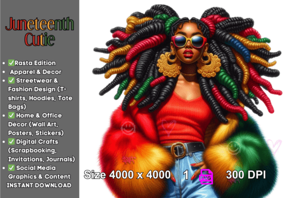 Juneteenth Rasta Queen PNG: Bold Afrocentric Clipart for Your Projects