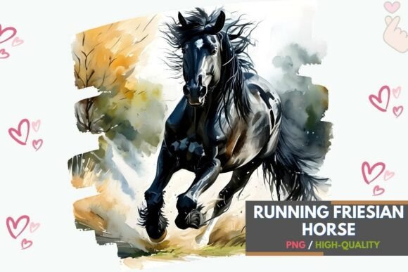Running Black Friesian Horse PNG: A Dynamic Design Asset