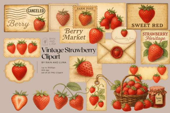 Vintage Strawberry Clipart: A Charming Design Asset
