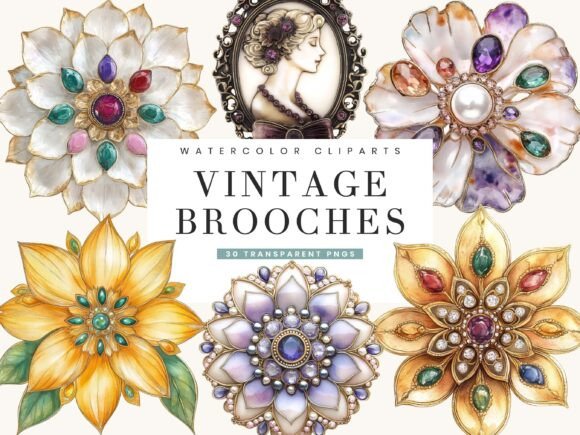 Watercolor Vintage Brooches Clipart for Timeless Design